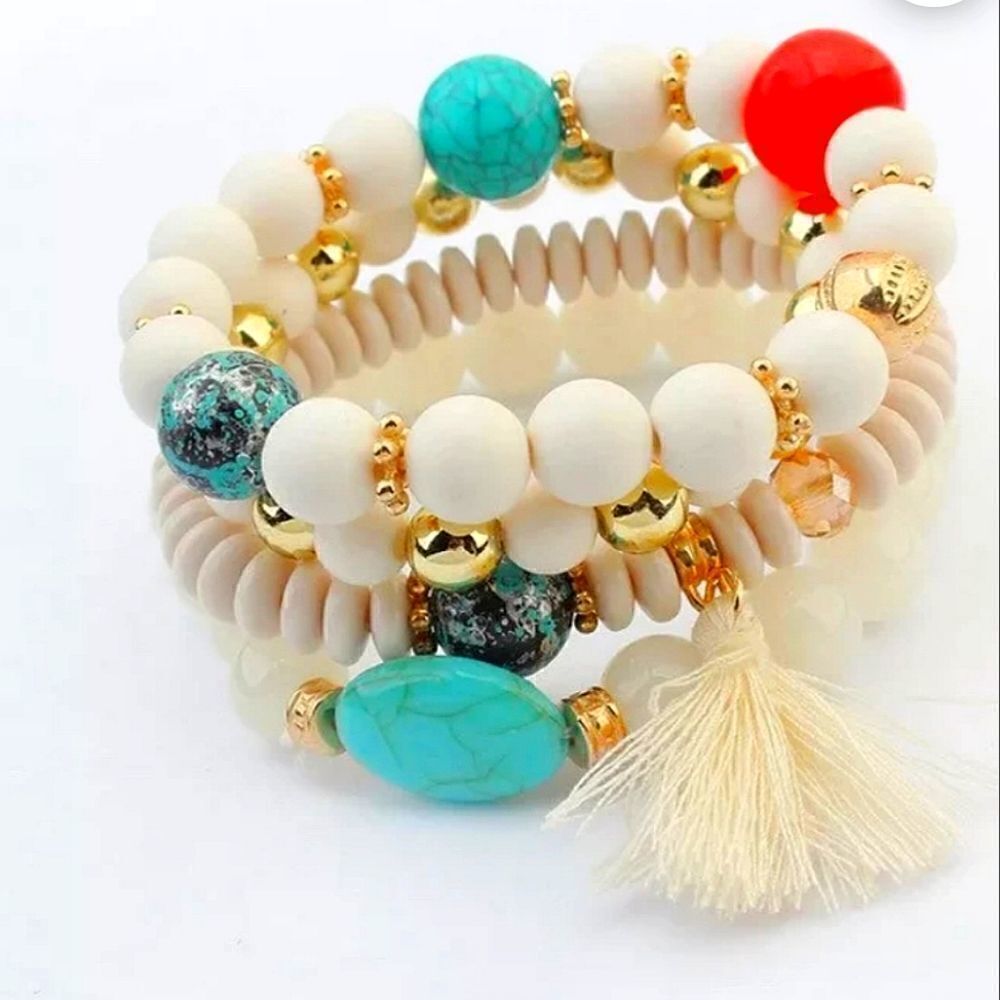 tassel colorful bracelet beaded hand made stretch bracelets.